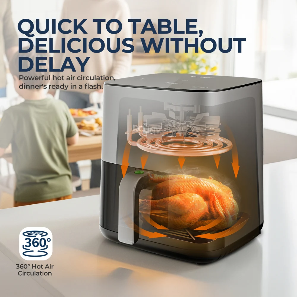 ROUNY Air Fryer 5L, Electric Hot Fryer Oven Oilless Cooker with Touch Control & Nonstick Basket & Visible Window, Family Size