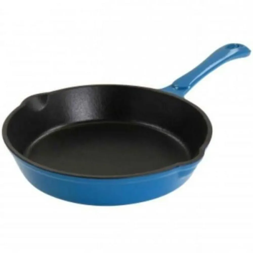 Enameled Round 8 Inch PreSeasoned Cast Iron Frying Pan in Turquoise