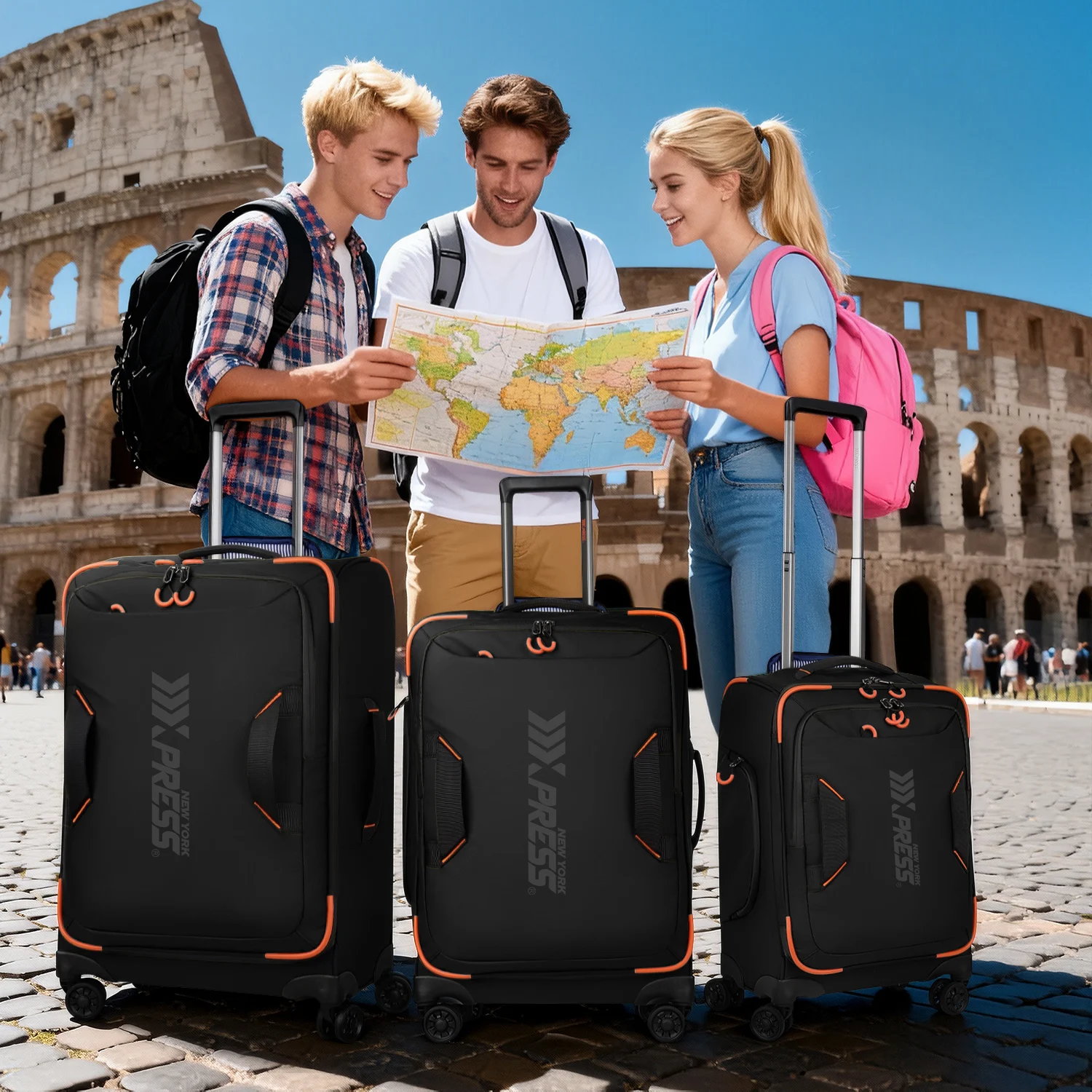 3 Piece Softside Luggage Set Waterpoof Soft Shell Spinner Luggage Lightweight Durable Shell Suitcase for All Travel Needs