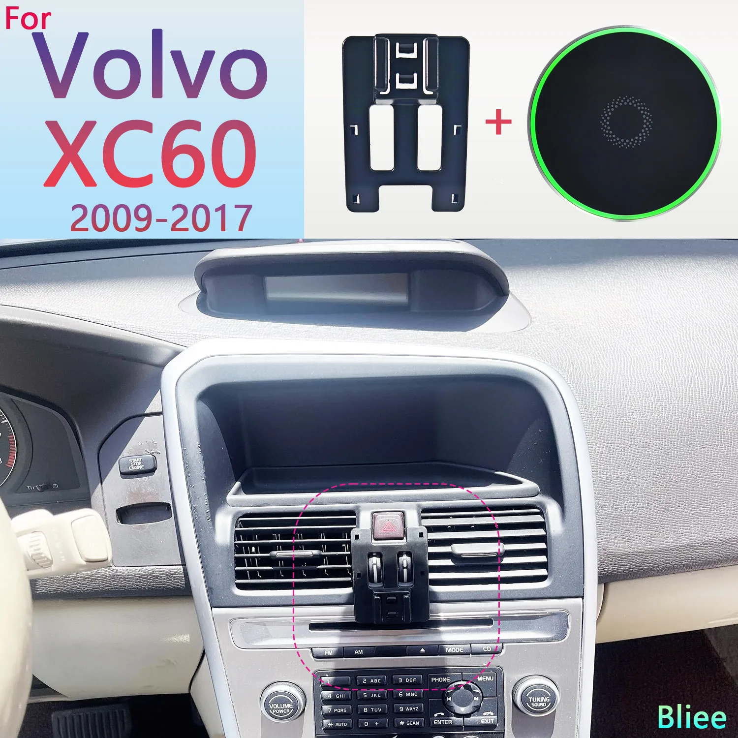 Pro volvo XC60 2009 2010 2012 2013 2014 2015 2016 2017 magnetický auto telefon držák 15W bezdrátový nabíjení telefon depo magsafe báze topologického prostoru