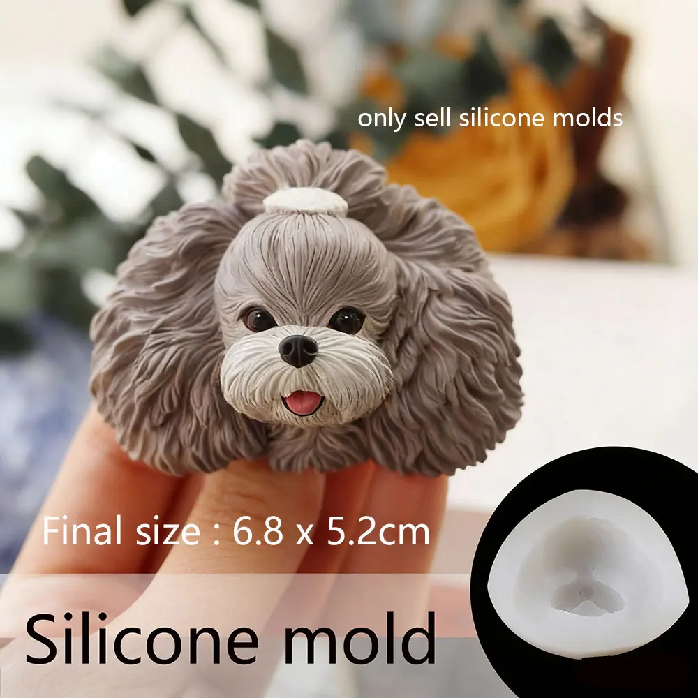 Mini Teddy Dog Head Silicone Mold DIY Pet Souvenir Poodle Plaster Resin Soap Candle Clay Handmade Mold