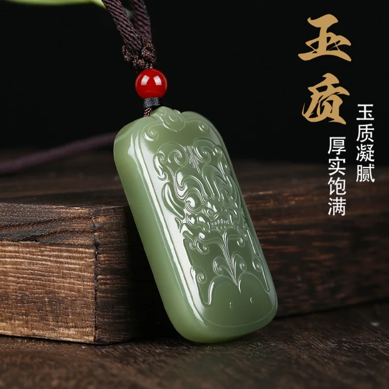 Exquisite Natural Hetian Jade Qinghai Material Auspicious Antique Beast Pattern Safe Jade Pendant for Men and Women Gifts