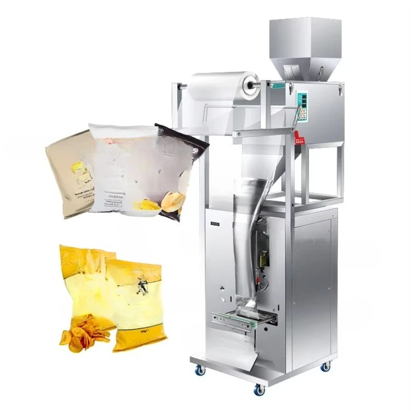 

Fully automatic multi-functional three-sided sealed coffee powder popcorn potato chips peanut packaging machine