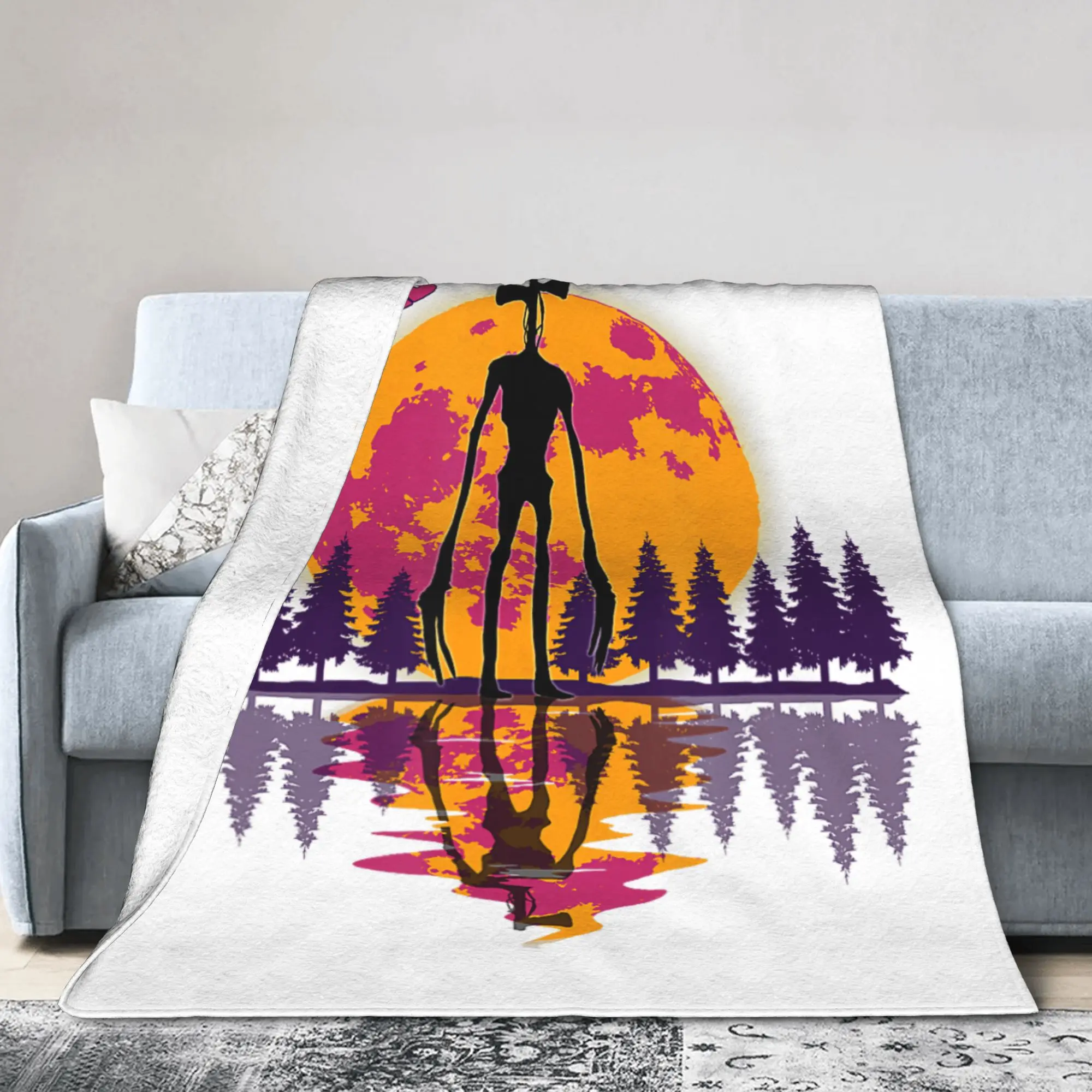 Kryptid Full Moon and Siren Head Blankets Velvet Summer Air Conditioning Multi-function Warm Throw Blankets for Home Bedspreads