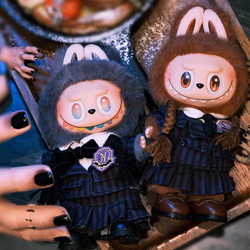 Uniforme scolaire du mercredi pour vêtements Labubu, vêtements de poupée rayés 17cm 38cm, pendentif de poupée en porcelaine Labubu, accessoires de jouets
