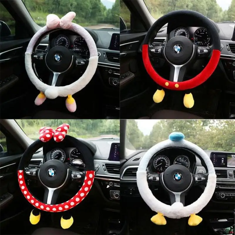 Cute Disney Plush Steering Wheel Cover Mickey and Minnie Style Winter Warmth Cute Car Creative Decoration Accessories Gift