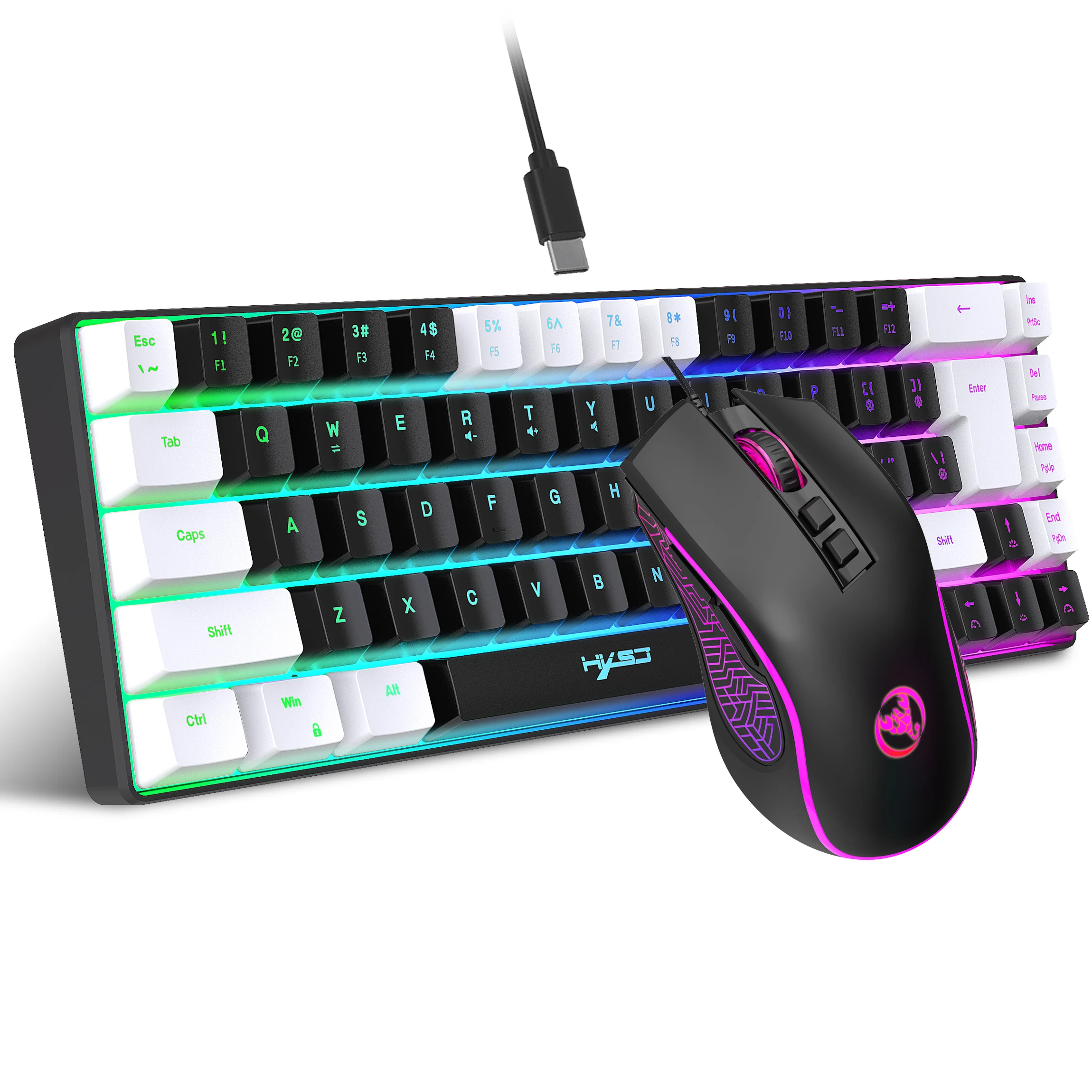 2024 neueste hxsj mini v200 68 tasten mechanisch fühlen tastatur kompakt rgb leuchtende gaming maus und tastatur kombinationen für pc-spiele