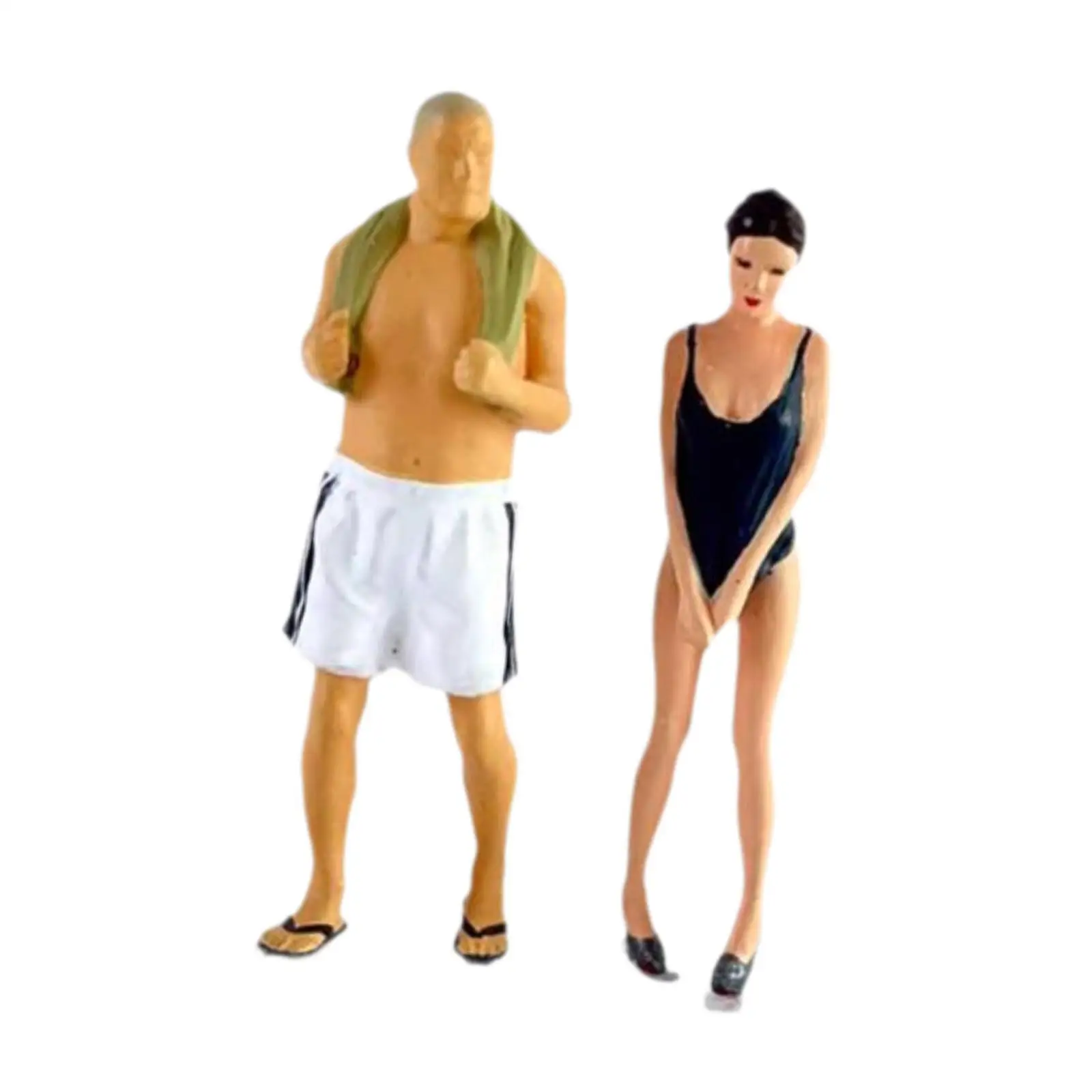 

2 Pieces Diorama Figures Miniature Scene Hand Painted Swimsuit Girl and Old Man for Desktop Ornament Railway Sets Photo Props