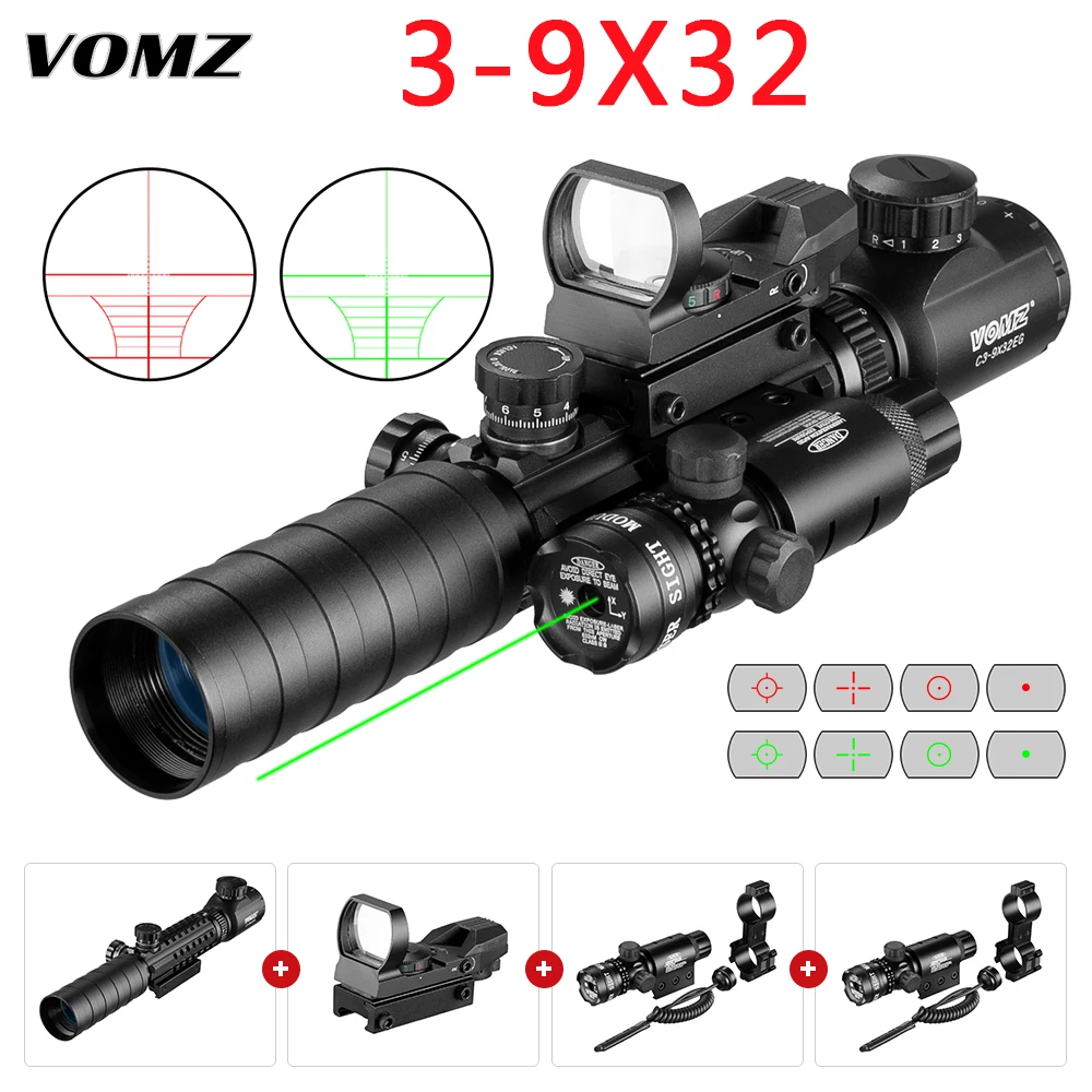 

VOMZ 3-9X32 EGC Tactical Optic Red Green Illuminated Riflescope Holographic Reflex 4 Reticle Red Dot Combo Hunting Rifle Scope