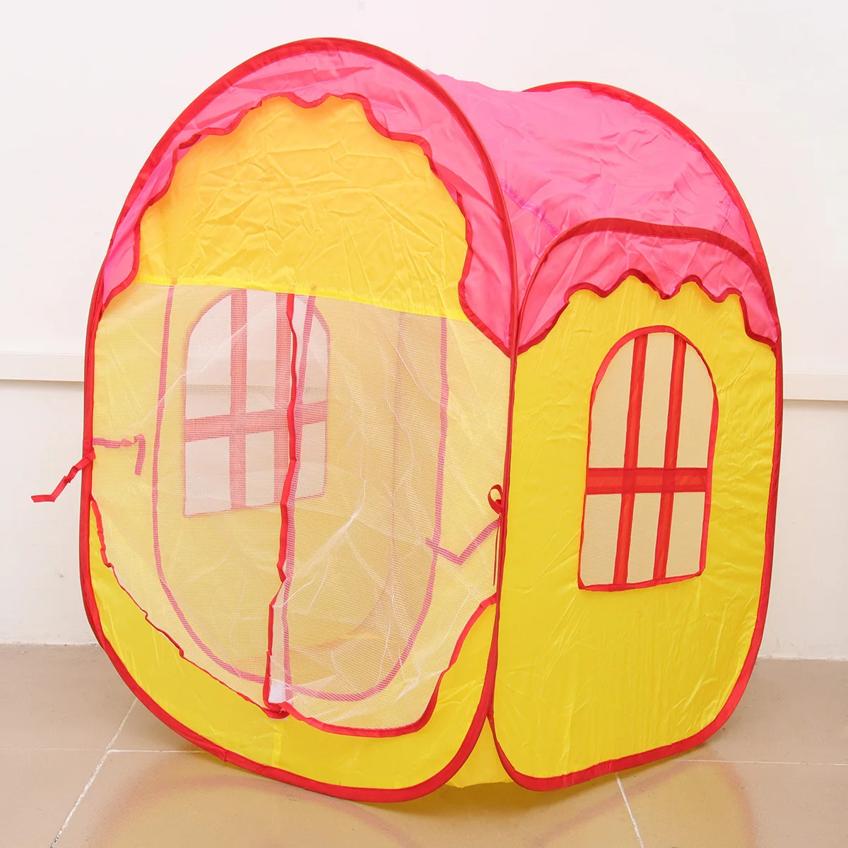 Tente de jeu pliable rose pour enfants, maison intérieure et extérieure, château, piscine à balles océan, adaptée aux âges de 4 à 6 ans, facile à nettoyer