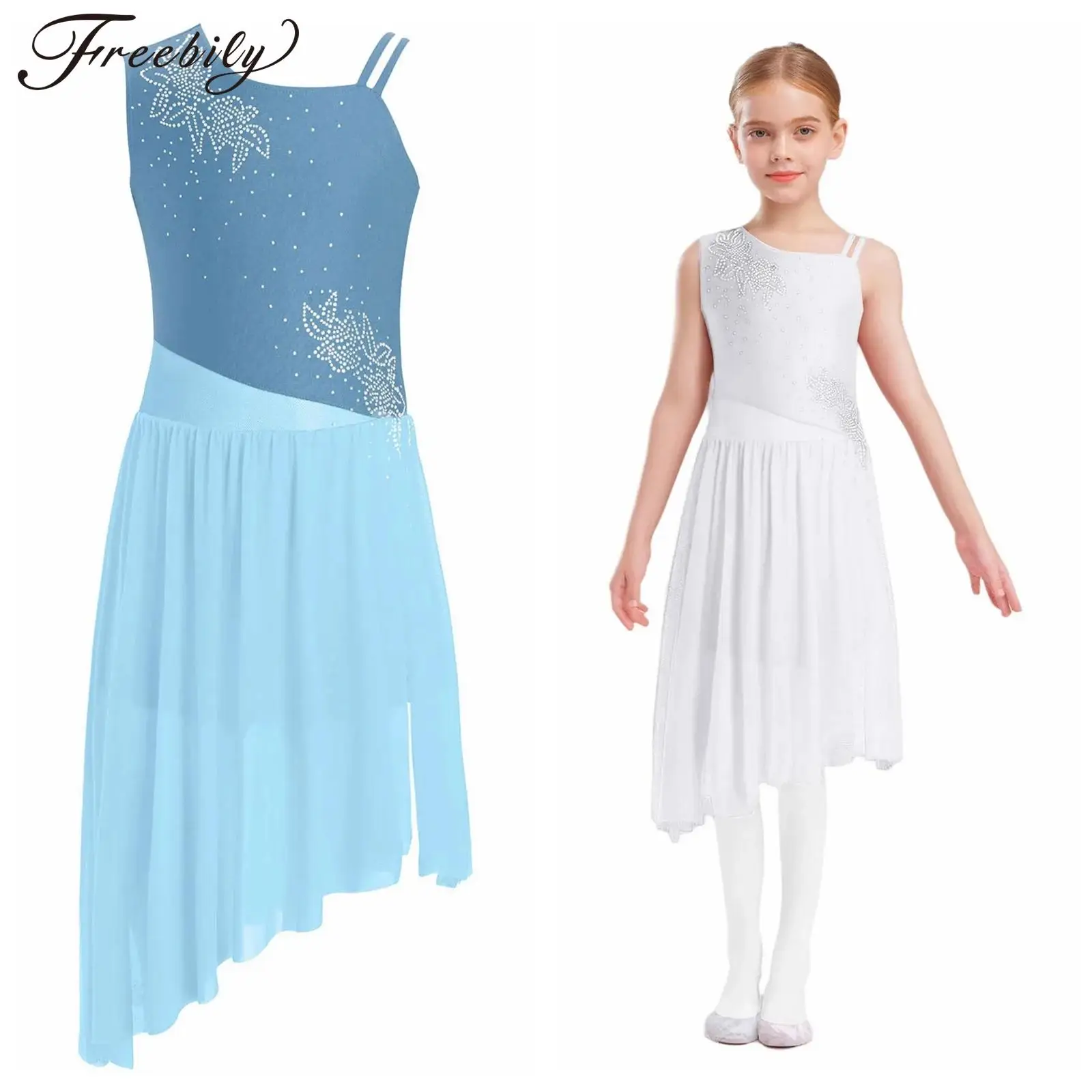 Abito da pattinaggio artistico lirico per ragazze Body da ginnastica con strass Abiti da pattinaggio artistico su ghiaccio Abito da balletto per bambini