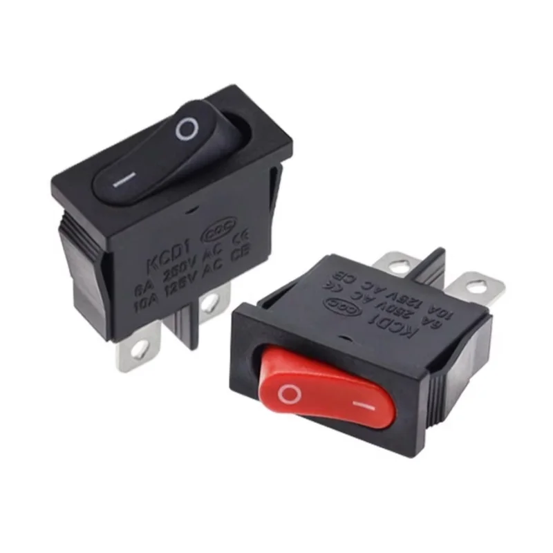 10PCS KCD1-110 Mini Thin Flat Rocker Switch ON-OFF 2pin Red Black 9.5*21MM Instrument Small Switch 6A 250V 10A 125V AC 9.5x21mm