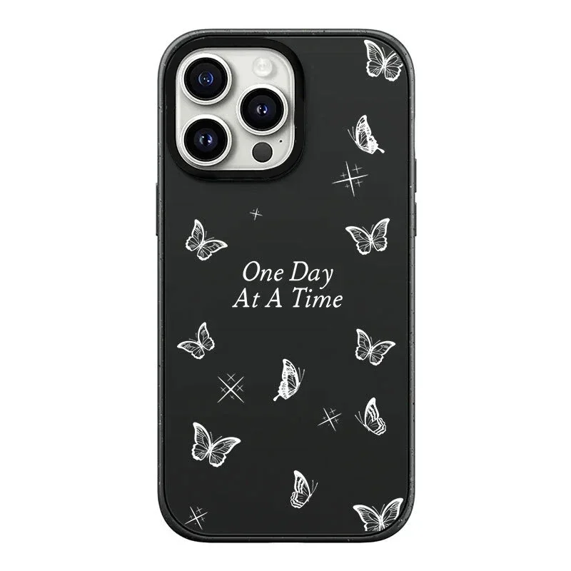 

White Butterfly Black Frosted Phone Case Cover for IPhone 13 14 15 Pro Max Case