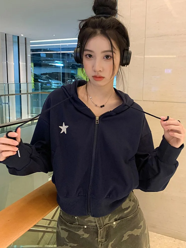 Tonngirls Harajuku Hoodie Women Retro Print Star Cute Hoodies Cropped Y2k Vintage Sweatshirts Euphoria Autumn Winter Streetwear