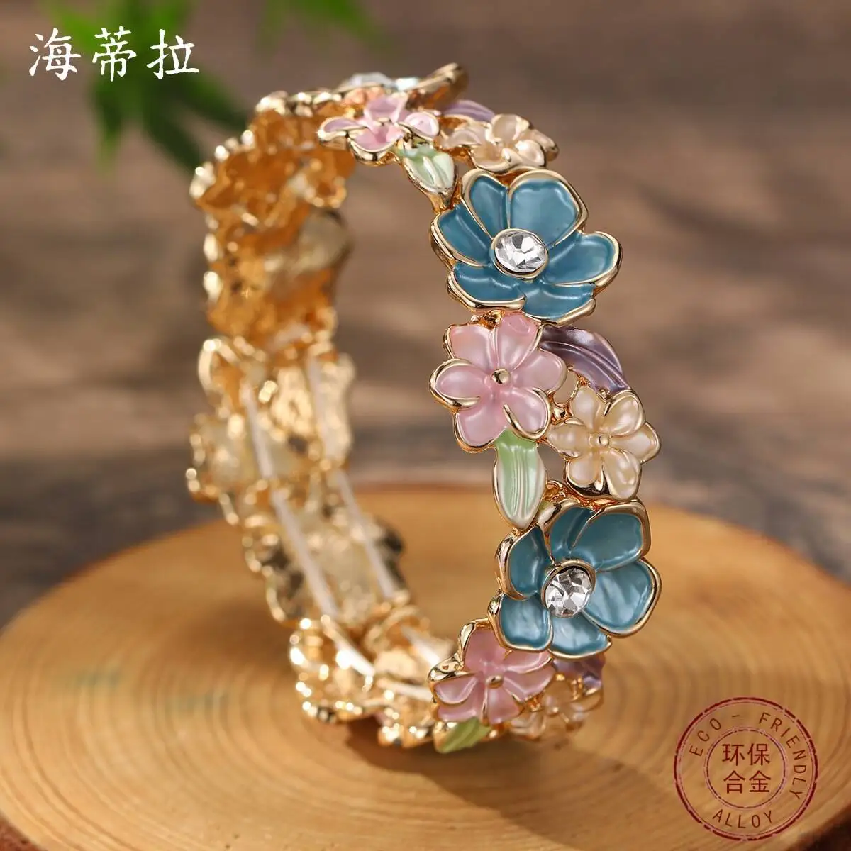 Enamel 3D Flower Stretch Bangle for Women, Minimalist Contrast Color Cottage Floral Elastic Bracelet Fashion Jewelry Gift
