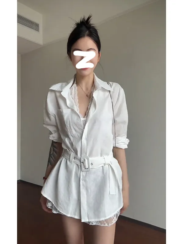 

Slimming Effect Light Maturity Style Lace Crop Top And Skirt Set Women's Collar Long Sleeve Polyester Fiber Outfit