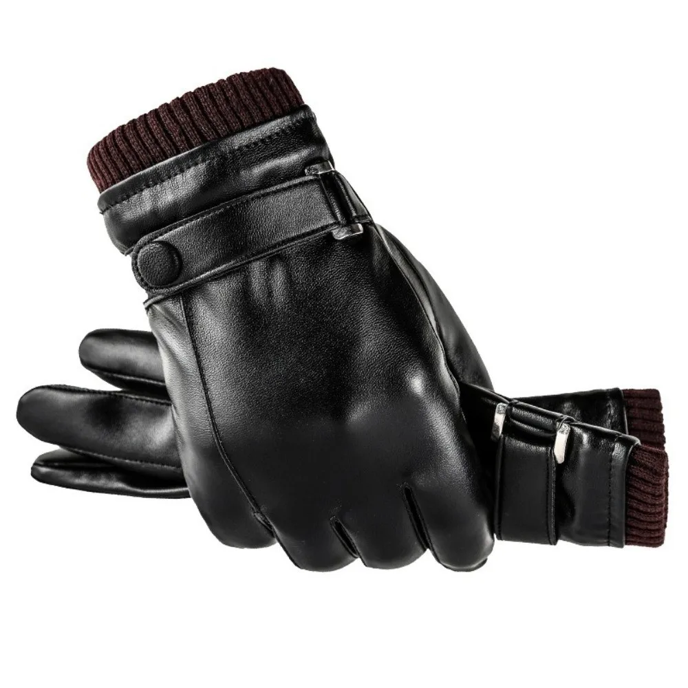 Warm Leather Touch Screen Gloves Non-Slip Thickened Driving Cycling Gloves Windproof Waterproof Winter Men Gloves Winter