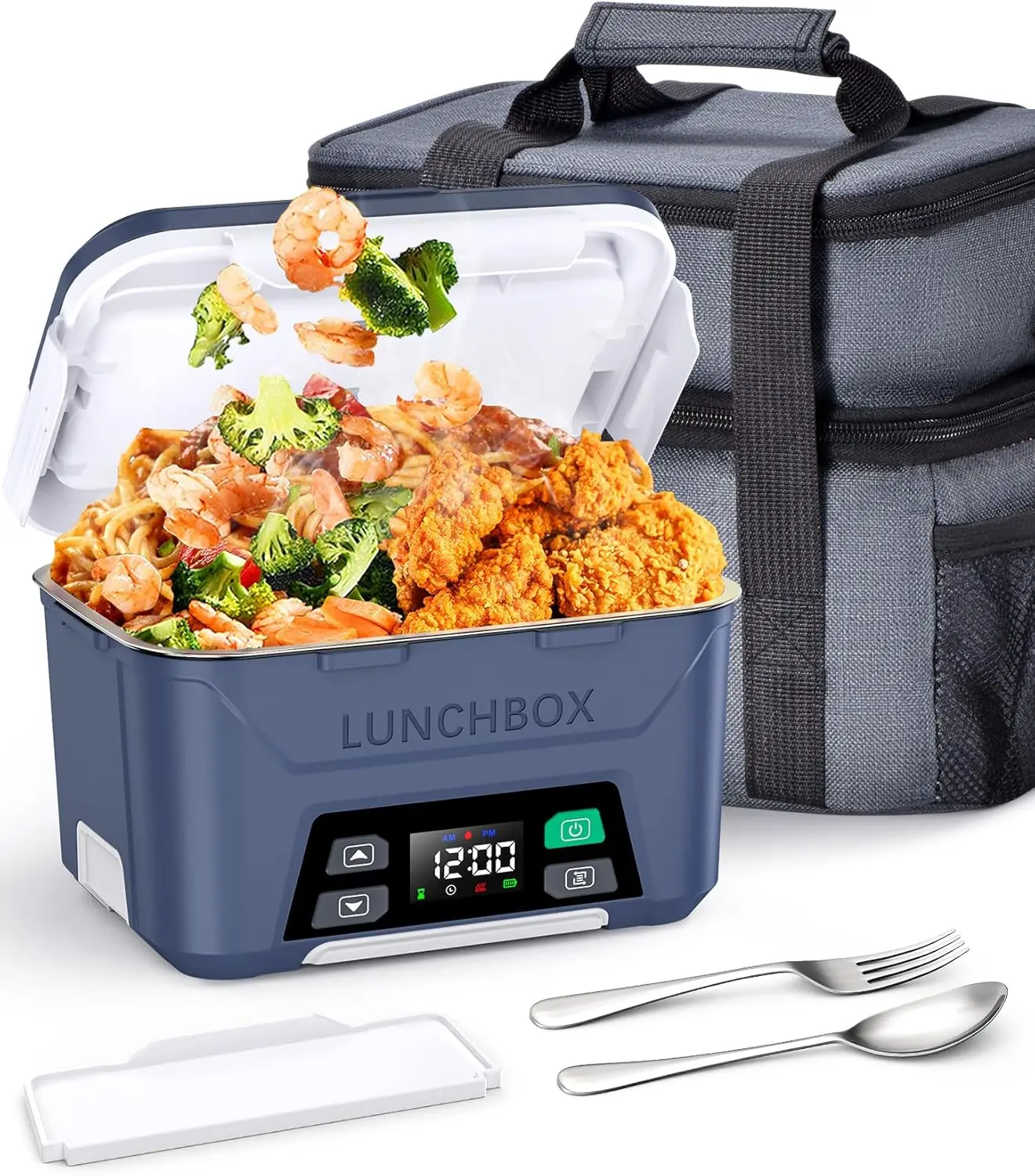 

Rechargeable Heated Lunch Box 1.3L for Men, Smart Scheduled Portable Food Warmer with Accessories