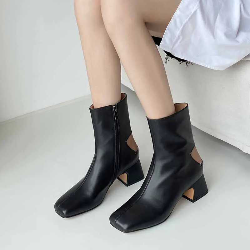 MORAZORA 2024 New Unique Genuine Leather Spring Boots Female Zipper Mixed Colors Ankle Boots Thick High Heels Women Boots