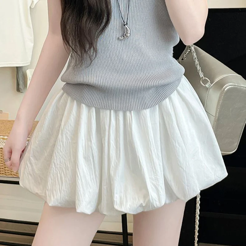 Summer Women Ruched Designer Loose Skirts Girls Fashion High Waist Thin Short Dress Lady Chic Korean Sweet A-line Skirts
