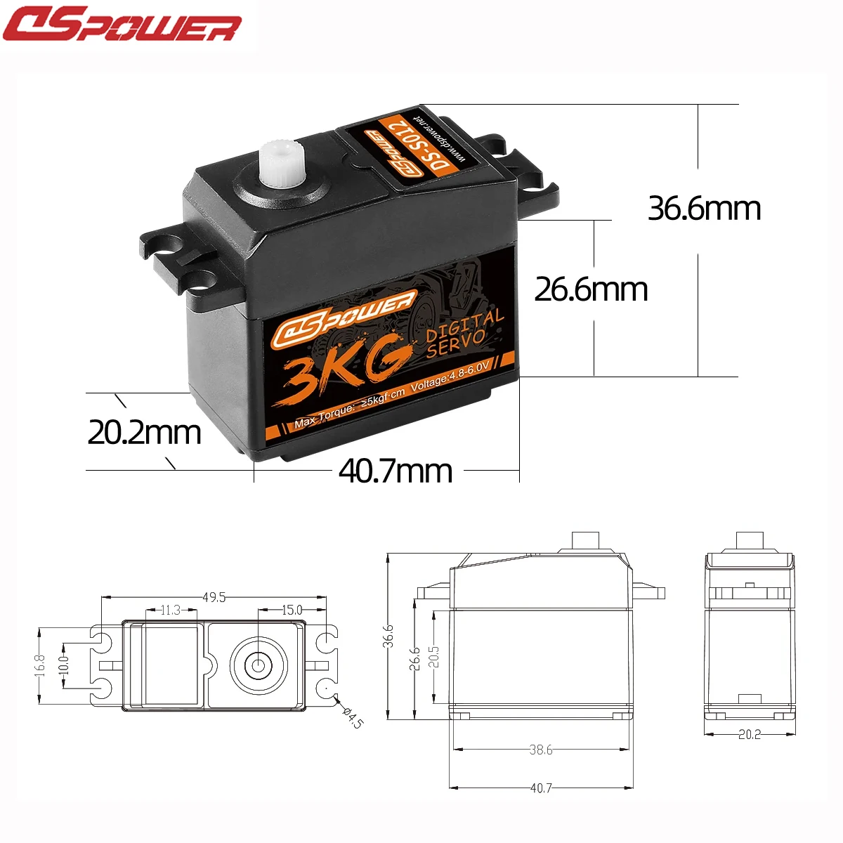 Dspower-デジタルサーボプラスチックギア、コアモーターサーボ、モンスターカー、ヘリコプター、ボート、飛行機、wltoys trx4、scx10,3kg、1/12、1/10