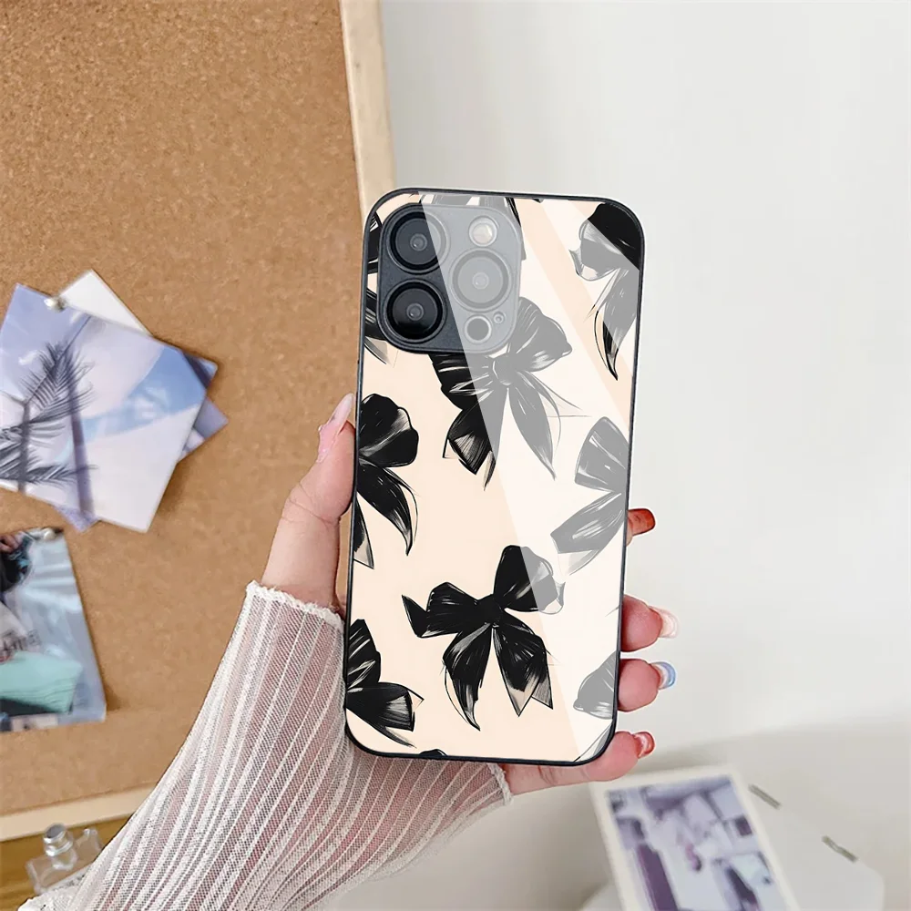 Bow Phone Case For IPhone 15 14 13 12 Mini 11 Pro Max X XS XR 6 7 8 SE Plus Glass Hard Cover image 5