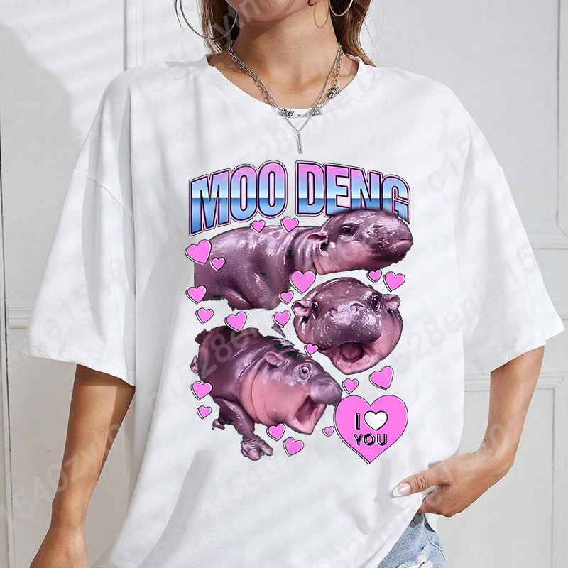 Oversized T-shirts For Women, Hippo & Letter Print T-shirt Summer Casual T-shirts Short Sleeve Graphic Tees Oversized Tops