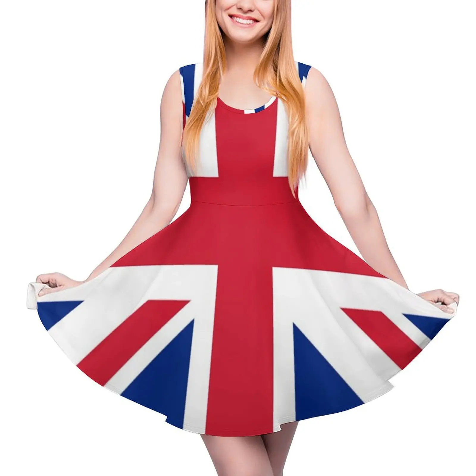 

Union Jack 1960s Mini Skirt - Best of British Flag Sleeveless Dress Elegant gown clothes for woman