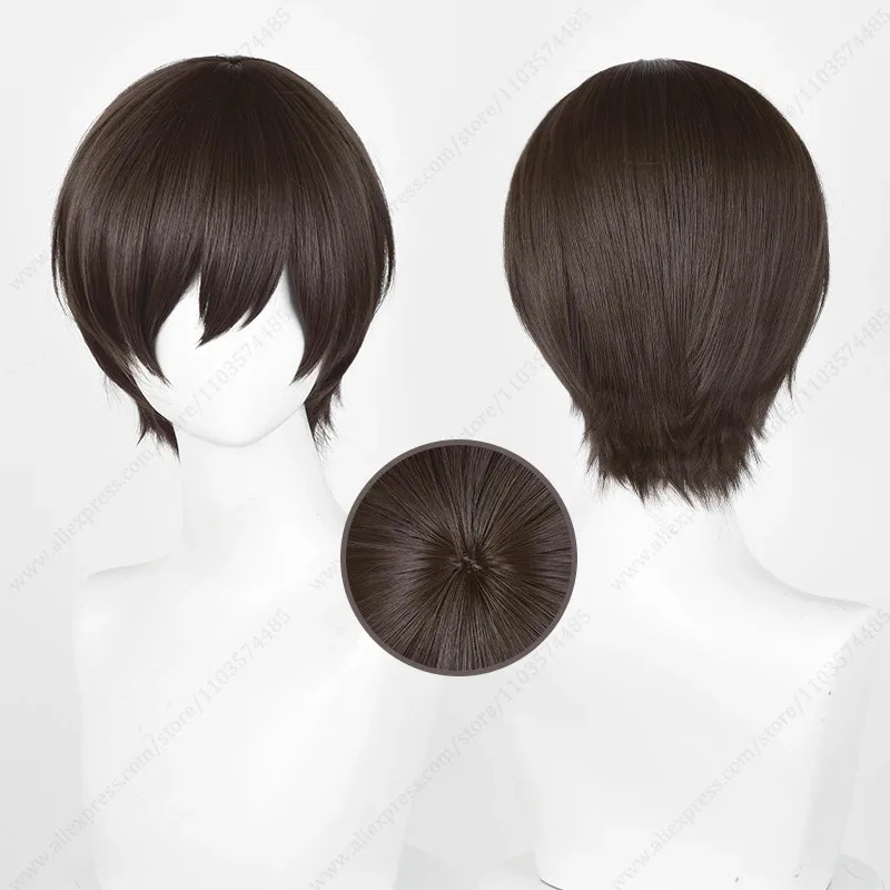 Peluca de Cosplay de Anime Haruhi Fujioka, pelucas cortas de 30cm, pelo sintético resistente al calor marrón oscuro