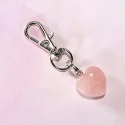 Rose Quartz  Heart Keychain Charm Pet Charm Backpack Purse  Zipper Charm Jewelry Gift