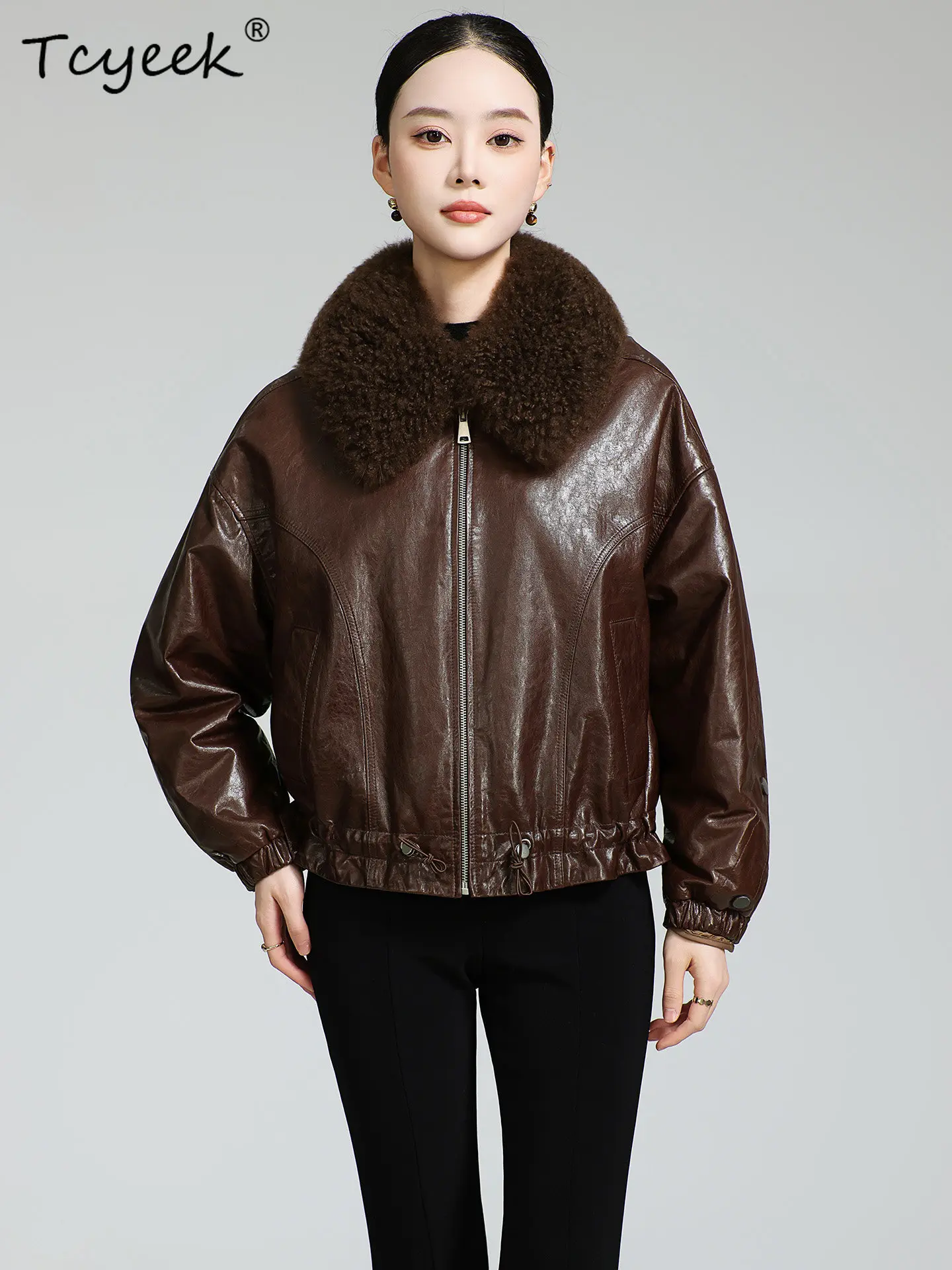Tcyeek Sheepskin Real Leather Jacket Women Clothes Winter Goose Down Jackets Liner Detachable Woman Coats Lamb Wool Collar