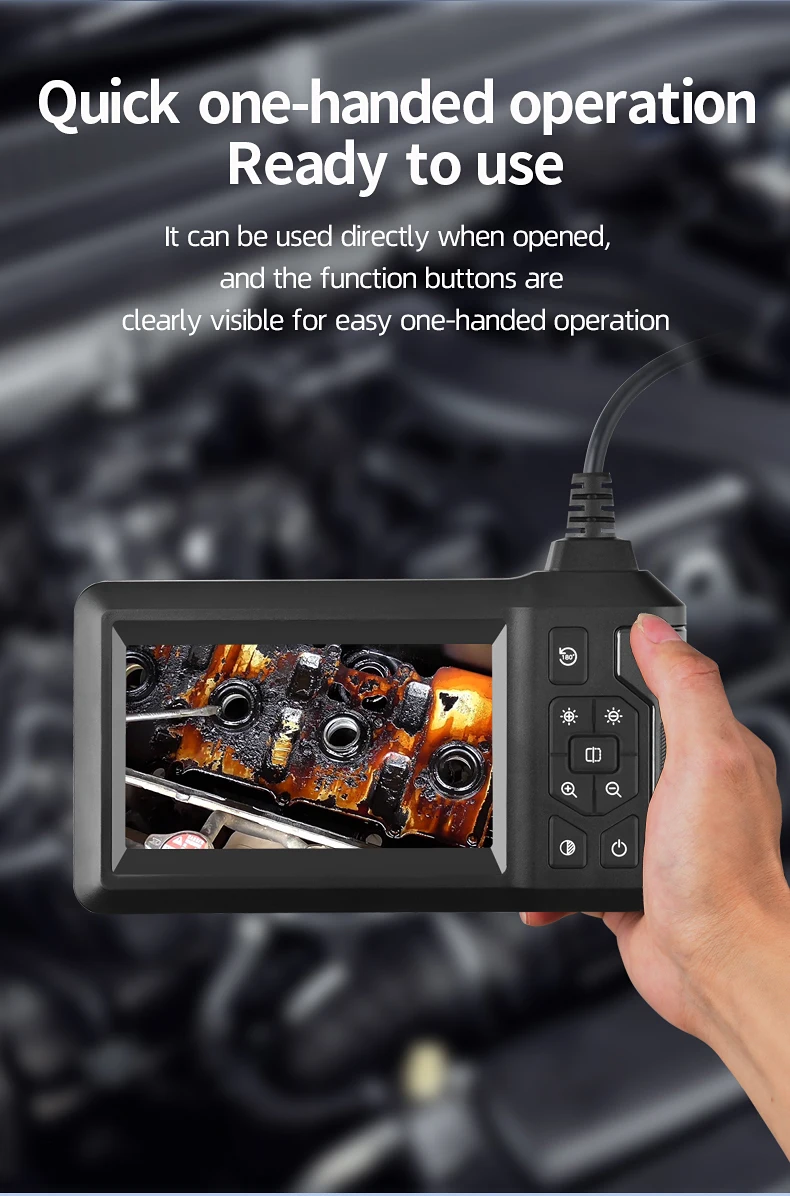 Dual Lens Industrial Endoscope Camera 4.3'' IPS Screen HD1080P Rigid Cable Pipe Sewer Inspection Borescope IP67 Waterproof
