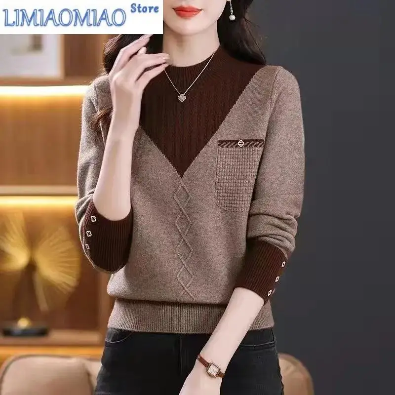 

Autumn Winter Temperament Sweater Women Fashion Korean Pullover Long Sleeve Knitted Bottoming High-end Jumper Shirt Lady