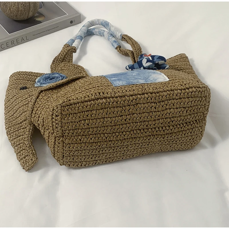 Elefantenförmige Schultertasche, Damen-Raffia-Strohtasche, Sommer-Strand-Urlaubstasche, Modische Chic-Tasche – Detail 6
