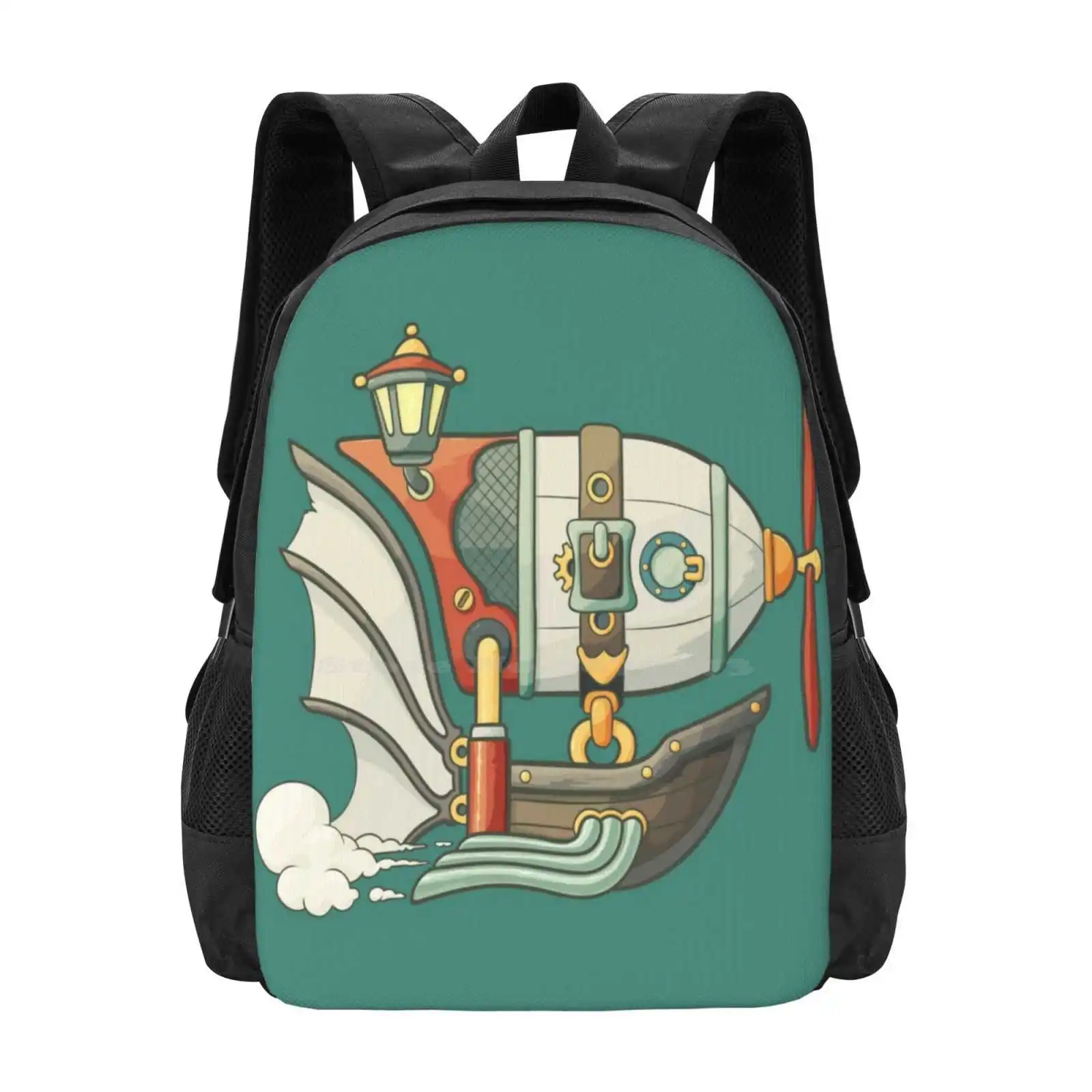 

Steampunk Airship Hot Sale Schoolbag Backpack Fashion Bags Vector Icon Retro Vintage Cartoon Airship Flight Travel Fantasy