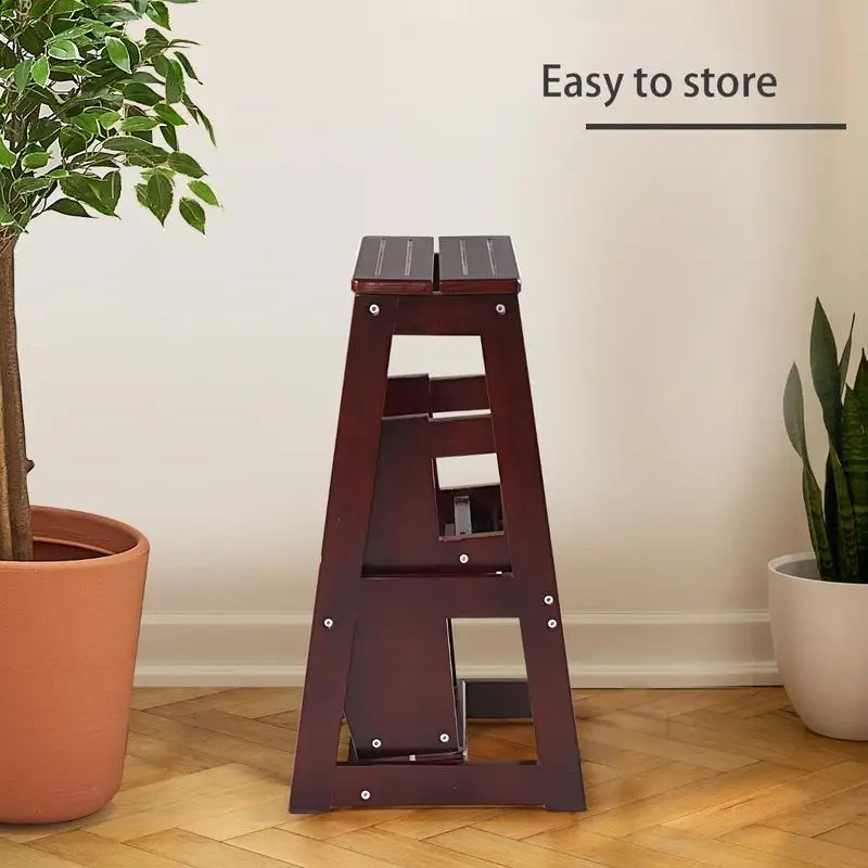 

Folding Multi-functional 3-tier Ladder Wood Step Stool-Coffee