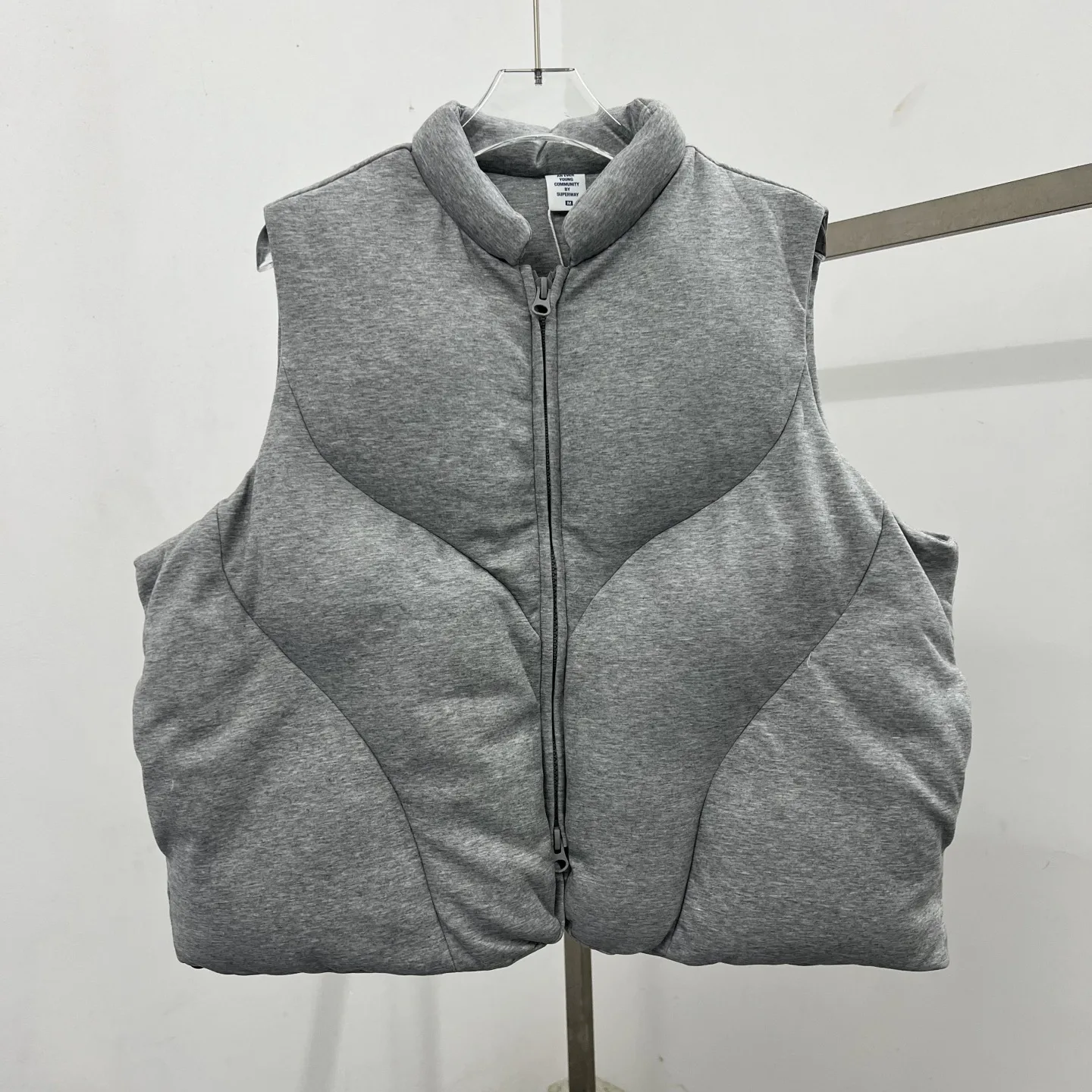

Autumn Winter American Style Thick Gray Air Layer Down Cotton Jacket Vest Men's and Women's Loose Warm Coat