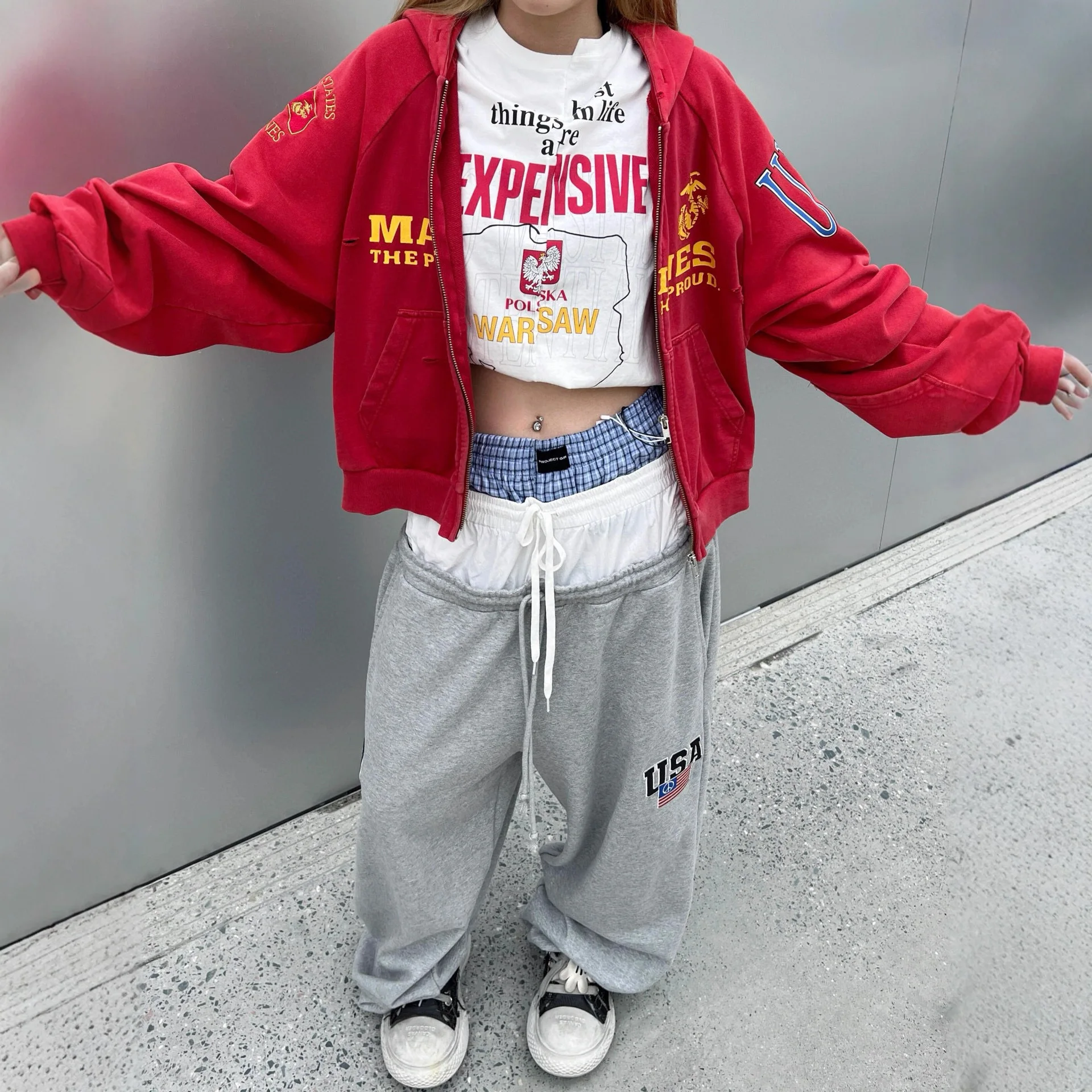 أحدث مشروع GRAILZ المخصص الإبداعي G/R متداخل برباط مطرز علم مرقع بنطال رياضي واسع الساق