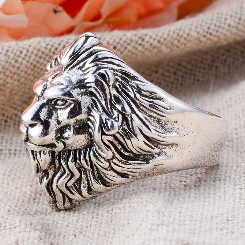 Original Jewelry Exaggerated Lion Animal Design Retro Thai Silver Men Party Ring Promotion Gifts Cheap Never Fade