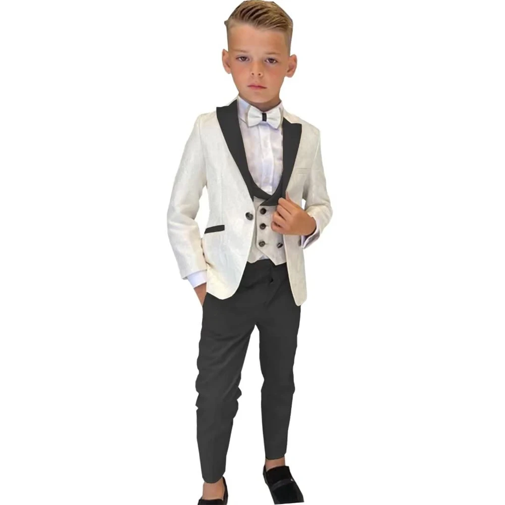 Chic Jacquard Boys Suits 3 Piece Peak Lapel One Button Children Blazer Sets Fashion Party Wedding Formal Luxury Kids Clothes