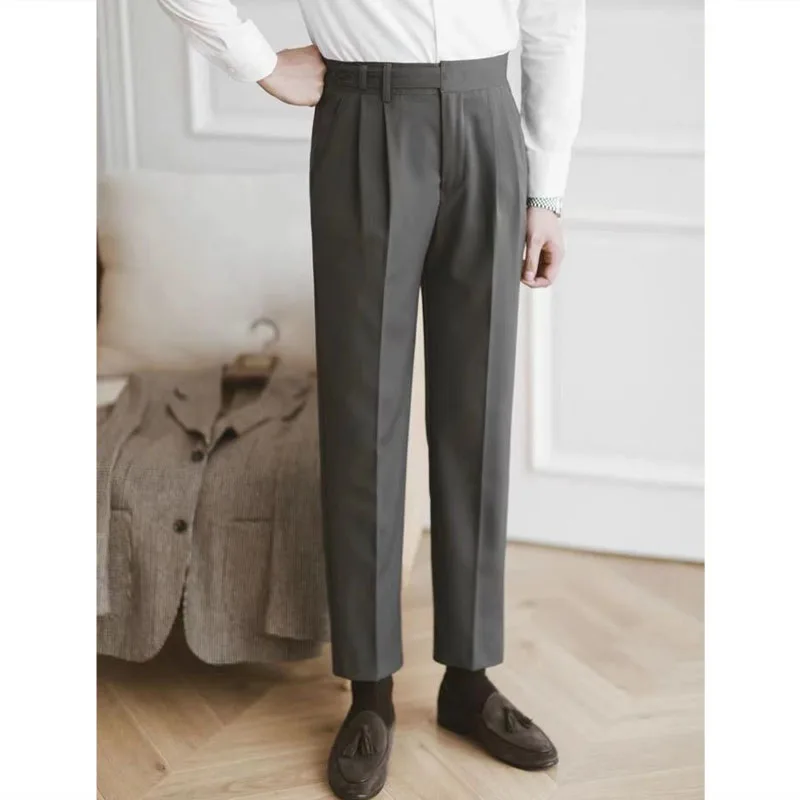 Youth Fashion Paris Buckle Business Affairs Suit Pants Summer Men All-match Straight Cylinder Solid Color Comfortable Trousers