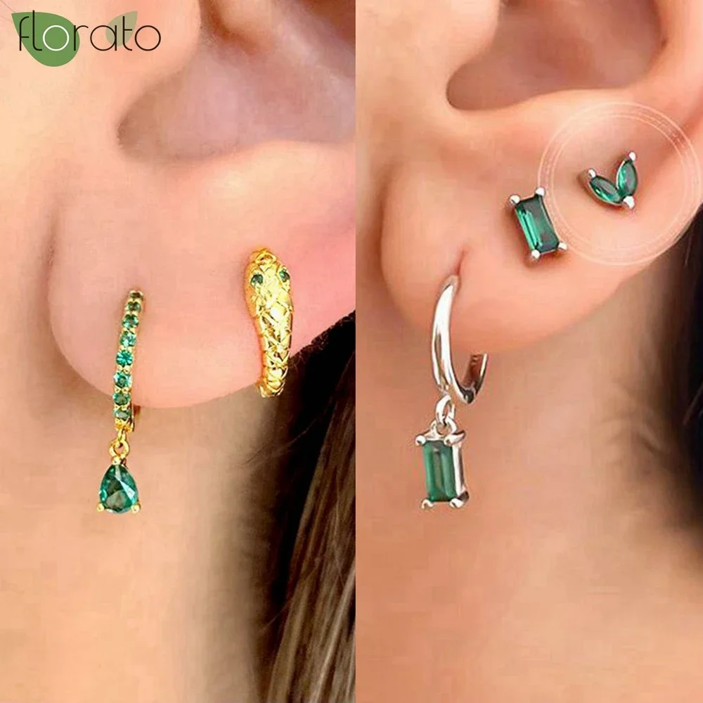 925 Sterling Silver Needle Elegant Green Zircon Hoop Earrings for Women Fashion Heart Pendant Earrings Wedding Luxury Jewelry