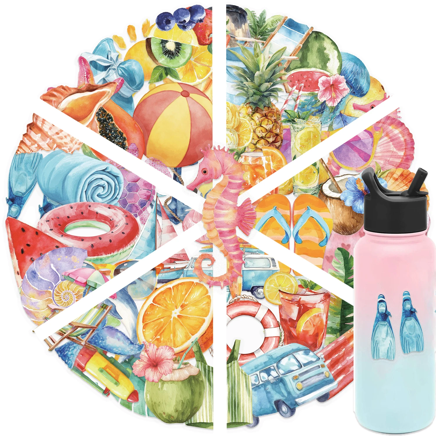 50枚の夏のステッカー、新鮮でかわいい落書き、DIY防水ステッカー、カップ、コンピューター、電話、ノートブックの装飾用