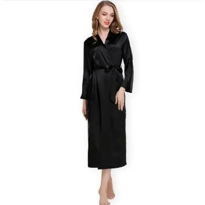 

Women Long Robe Sexy Solid Three Quarter Summer Bath Robe Mid-Calf Satin Nightgowns Dressing Home Wear