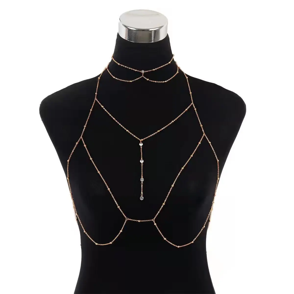 Shiny Zircon Tassel Sexy Beach Wedding Accessories Women Bra Crossover Bikini Inner Cutout Body Chain Thin Chest Chain Femal