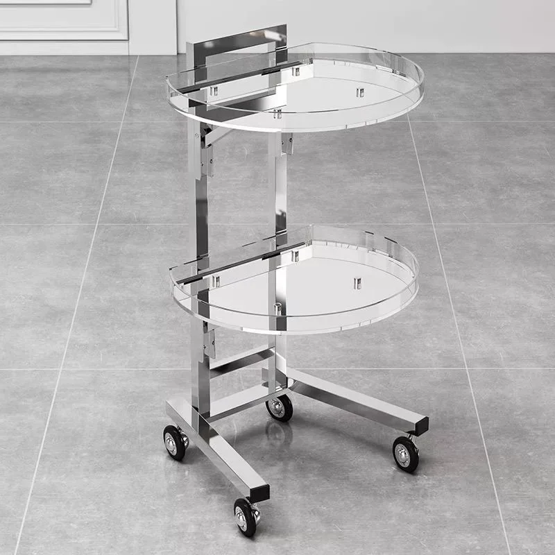 Portable Foldable Stainless Steel 2-Tier Tool Cart for Beauty Salon, Barber Shop, Supermarket, Workbench Storage Trolley