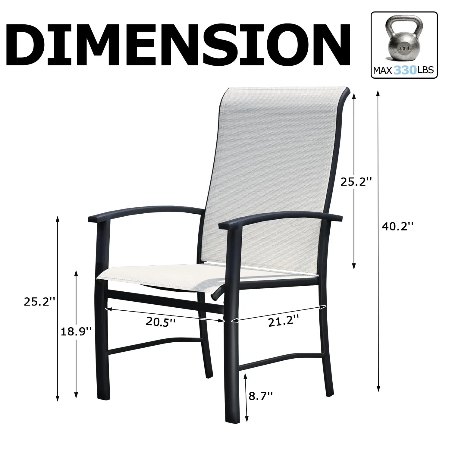 Outdoor Dining Chairs Set of 2, Patio Chairs with Metal Frame & Textilene Fabric, Perfect for Patio Garden Deck, Customized