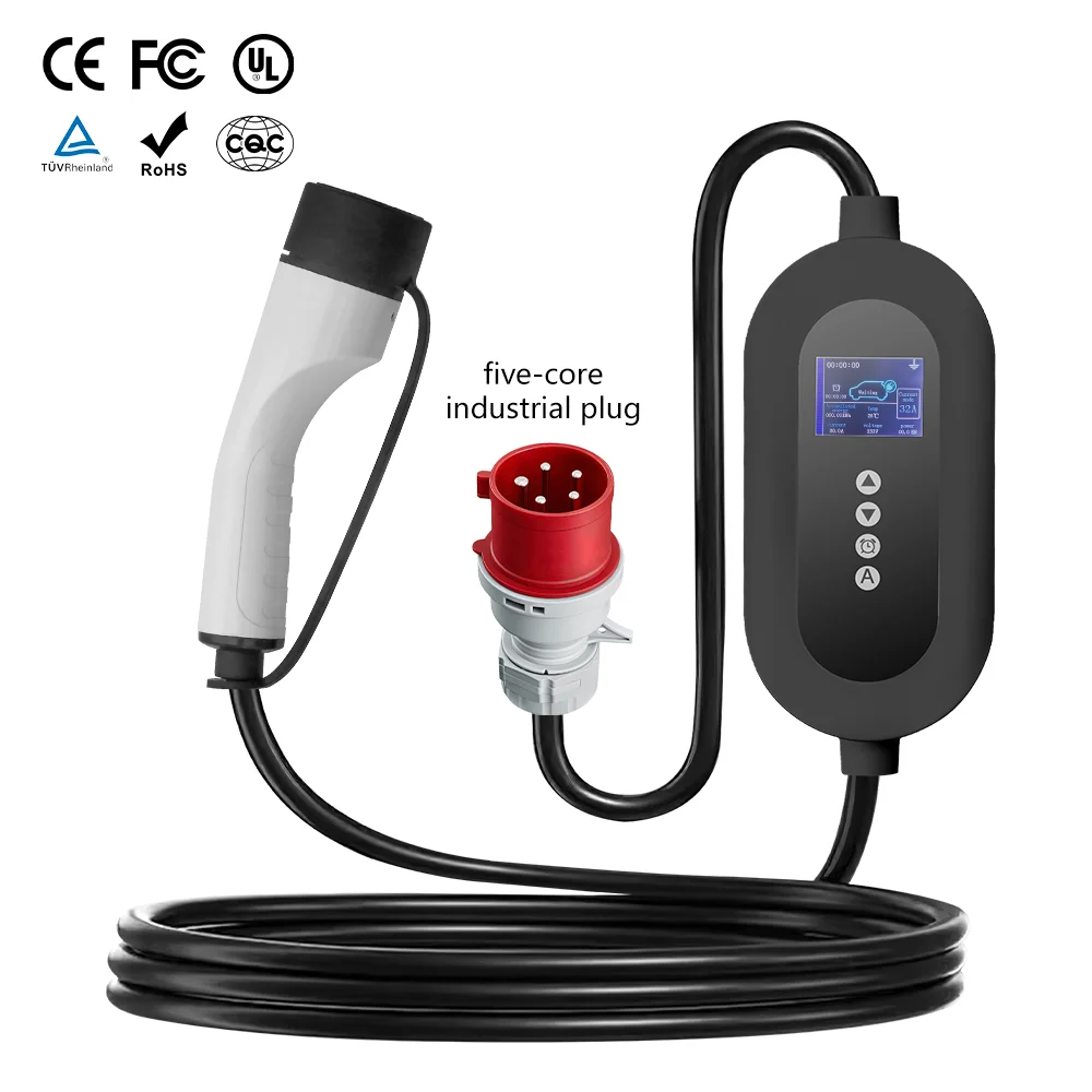 

11KW Portable EV Charging Station New AC Fast Charger 16A 5m Cable 110-240V Input CEE 5 PIN Plug 1.8" TFT Display