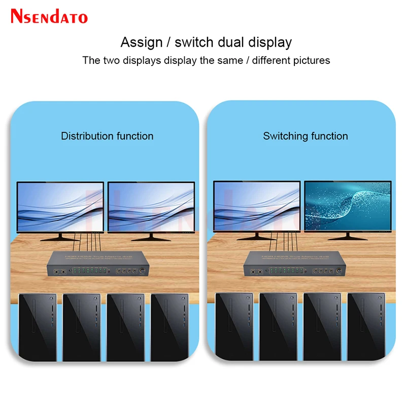 4 × 2 hdr hdmiマトリックススイッチ4 18k 60 60hz 4で2アウトhdmiスプリッタスイッチャーオーディオ抽出アークaux spdifスケールダウンPS3ためPS4テレビdvd