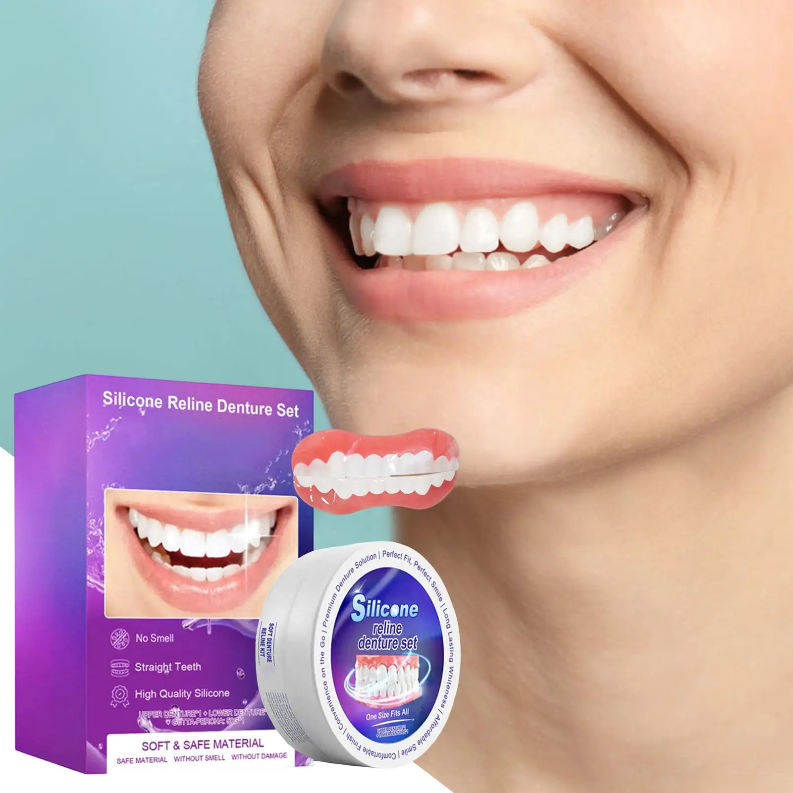 Silicone Denture Set Fit Temporary Orthodontic Teeth Dentures Fake Tooth OralHygiene Care Whitening Dentures Simulation Braces